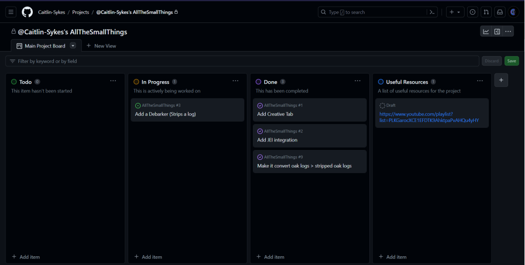 Project Board for my All The Small Things Project