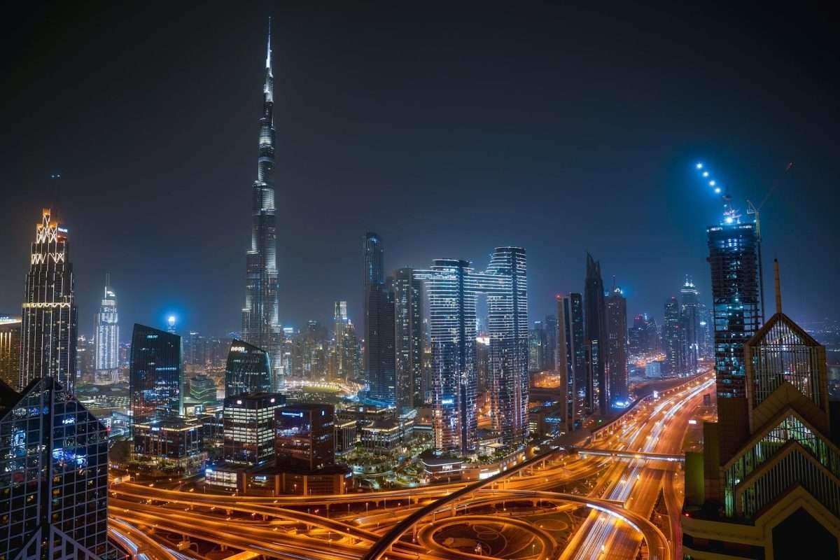 dubai skyline at night city networks