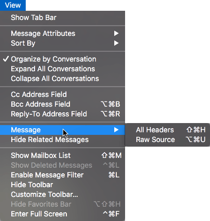 Apple Mail View Menu