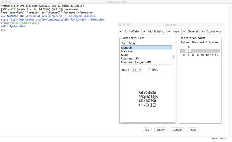 Screenshot of IDLE for Python