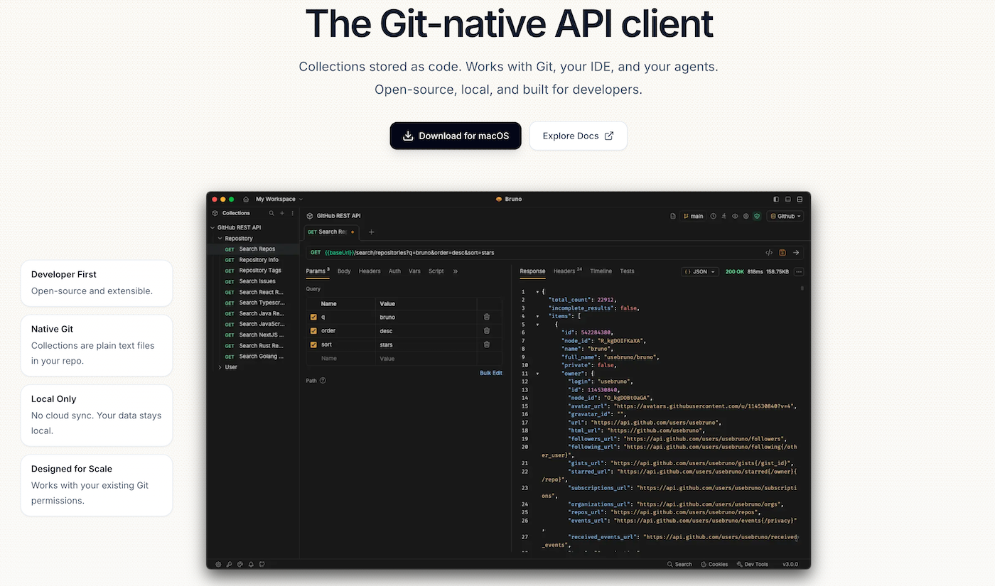 Bruno API app website